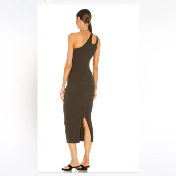 Autumn Cashmere
Slash One  Shoulder
Rib Midi Dress, in army green, size medium - Picture 4 of 11